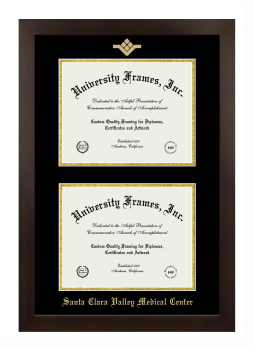 Santa Clara Valley Medical Center Double Degree (Stacked) Frame in Manhattan Espresso with Black & Gold Mats for document: 8 1/2"h x 11"w  , document: 8 1/2"h x 11"w  