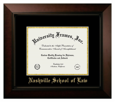 Nashville School of Law Diploma Frame in Legacy Black Cherry with Black & Gold Mats for DOCUMENT: 8 1/2"H X 11"W  