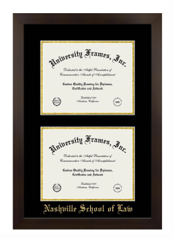 Nashville School of Law Double Diploma Frame in Manhattan Espresso with Black & Gold Mats for DOCUMENT: 8 1/2"H X 11"W  , DOCUMENT: 8 1/2"H X 11"W  