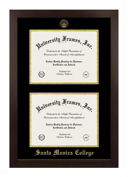 Santa Monica College Double Degree (Stacked) Frame in Manhattan Espresso with Black & Gold Mats for document: 8 1/2"h x 11"w  , document: 8 1/2"h x 11"w  
