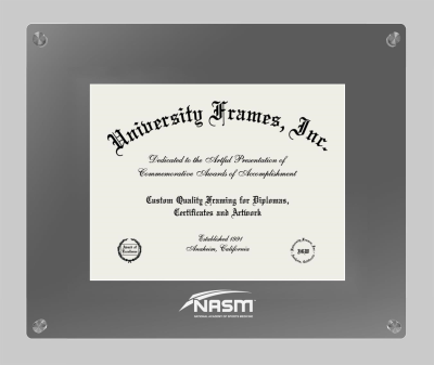 National Academy of Sports Medicine Lucent Clear-over-Smoke Frame in Lucent Smoke Moulding with Lucent Smoke Mat for document: 8 1/2"h x 11"w  