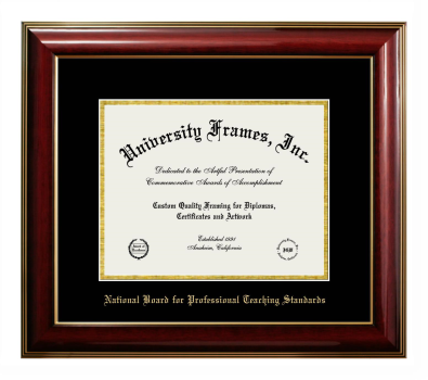 National Board for Professional Teaching Standards Diploma Frame in Classic Mahogany with Gold Trim with Black & Gold Mats for DOCUMENT: 8 1/2"H X 11"W  