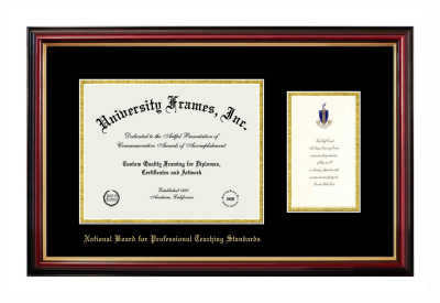 National Board for Professional Teaching Standards Diploma with Announcement Frame in Petite Mahogany with Gold Trim with Black & Gold Mats for document: 8 1/2"h x 11"w  , diploma: 7"h x 4"w  