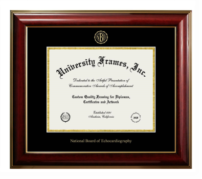 National Board of Echocardiography Diploma Frame in Classic Mahogany with Gold Trim with Black & Gold Mats for DOCUMENT: 8 1/2"H X 11"W  
