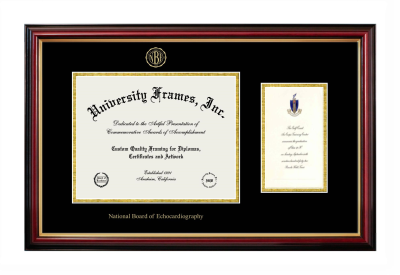 National Board of Echocardiography Diploma with Announcement Frame in Petite Mahogany with Gold Trim with Black & Gold Mats for DOCUMENT: 8 1/2"H X 11"W  ,  7"H X 4"W  