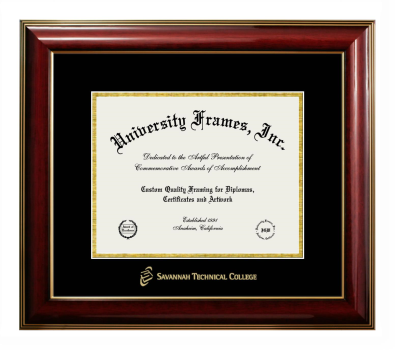 Savannah Technical College Diploma Frame in Classic Mahogany with Gold Trim with Black & Gold Mats for DOCUMENT: 8 1/2"H X 11"W  