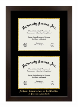 National Commission on Certification of Physician Assistants Double Degree (Stacked) Frame in Manhattan Espresso with Black & Gold Mats for document: 8 1/2"h x 11"w  , document: 8 1/2"h x 11"w  