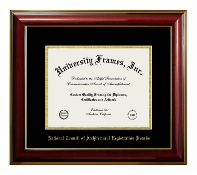 National Council of Architectural Registration Boards Diploma Frame in Classic Mahogany with Gold Trim with Black & Gold Mats for DOCUMENT: 8 1/2"H X 11"W  