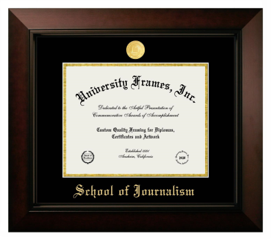 School of Journalism Diploma Frame in Legacy Black Cherry with Black & Gold Mats for DOCUMENT: 8 1/2"H X 11"W  