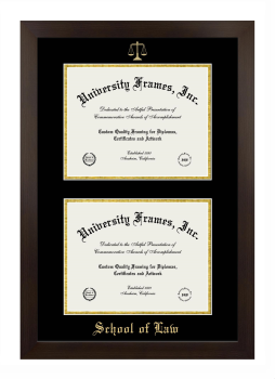 School of Law Double Degree (Stacked) Frame in Manhattan Espresso with Black & Gold Mats for document: 8 1/2"h x 11"w  , document: 8 1/2"h x 11"w  