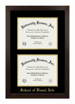 School of Visual Arts Double Degree (Stacked) Frame in Manhattan Espresso with Black & Gold Mats for document: 8 1/2"h x 11"w  , document: 8 1/2"h x 11"w  