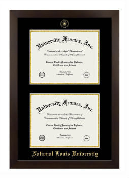 National Louis University Double Degree (Stacked) Frame in Manhattan Espresso with Black & Gold Mats for DOCUMENT: 8 1/2"H X 11"W  , DOCUMENT: 8 1/2"H X 11"W  