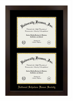 National Scholars Honor Society Double Degree (Stacked) Frame in Manhattan Espresso with Black & Gold Mats for document: 8 1/2"h x 11"w  , document: 8 1/2"h x 11"w  
