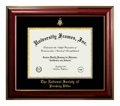 National Society of Pershing Rifles Diploma Frame in Classic Mahogany with Gold Trim with Black & Gold Mats for DOCUMENT: 8 1/2"H X 11"W  
