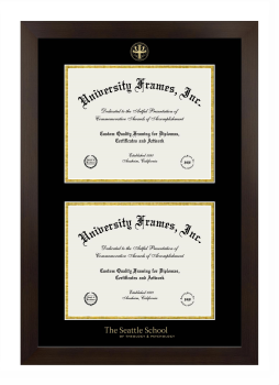 Seattle School of Theology & Psychology Double Degree (Stacked) Frame in Manhattan Espresso with Black & Gold Mats for document: 8 1/2"h x 11"w  , document: 8 1/2"h x 11"w  