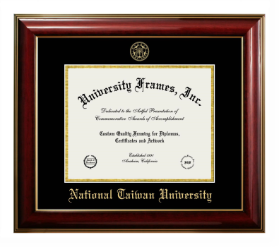 National Taiwan University Diploma Frame in Classic Mahogany with Gold Trim with Black & Gold Mats for DOCUMENT: 8 1/2"H X 11"W  