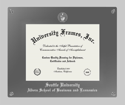 Seattle University Albers School of Business and Economics Lucent Clear-over-Smoke Frame in Lucent Smoke Moulding with Lucent Smoke Mat for document: 8 1/2"h x 11"w  