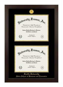 Seattle University Albers School of Business and Economics Double Degree (Stacked) Frame in Manhattan Espresso with Black & Gold Mats for document: 8 1/2"h x 11"w  , document: 8 1/2"h x 11"w  