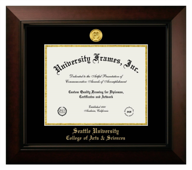 Seattle University College of Arts & Sciences Diploma Frame in Legacy Black Cherry with Black & Gold Mats for DOCUMENT: 8 1/2"H X 11"W  
