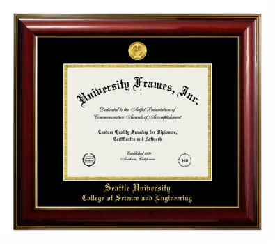 Seattle University College of Science and Engineering Diploma Frame in Classic Mahogany with Gold Trim with Black & Gold Mats for document: 8 1/2"h x 11"w  