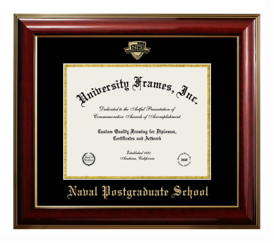 Naval Postgraduate School Diploma Frame in Classic Mahogany with Gold Trim with Black & Gold Mats for DOCUMENT: 8 1/2"H X 11"W  