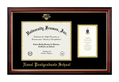 Naval Postgraduate School Diploma with Announcement Frame in Petite Mahogany with Gold Trim with Black & Gold Mats for DOCUMENT: 8 1/2"H X 11"W  ,  7"H X 4"W  