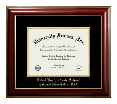 Naval Postgraduate School Patuxent River Cohort ONE Diploma Frame in Classic Mahogany with Gold Trim with Black & Gold Mats for DOCUMENT: 8 1/2"H X 11"W  