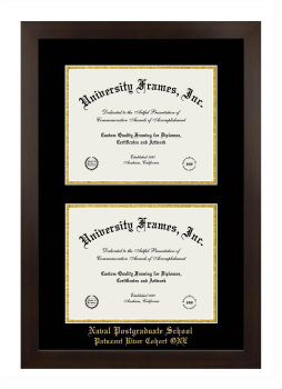 Naval Postgraduate School Patuxent River Cohort ONE Double Degree (Stacked) Frame in Manhattan Espresso with Black & Gold Mats for document: 8 1/2"h x 11"w  , document: 8 1/2"h x 11"w  