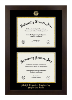 NCSU School of Engineering (Magna Cum Laude) Double Degree (Stacked) Frame in Manhattan Espresso with Black & Gold Mats for document: 8 1/2"h x 11"w  , document: 8 1/2"h x 11"w  