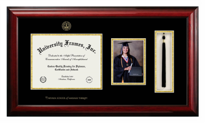 Nevada School of Massage Therapy Diploma with 5 x 7 Portrait & Tassel Box Frame in Classic Mahogany with Black & Gold Mats for document: 8 1/2"h x 11"w  