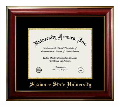 Shawnee State University Diploma Frame in Classic Mahogany with Gold Trim with Black & Gold Mats for document: 8 1/2"h x 11"w  