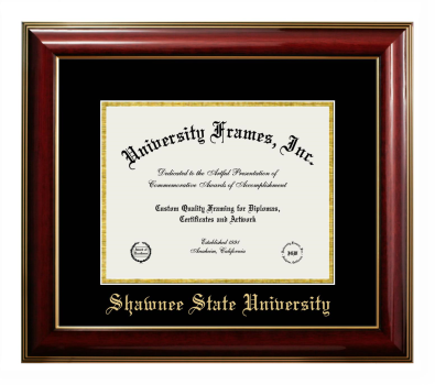 Shawnee State University Diploma Frame in Classic Mahogany with Gold Trim with Black & Gold Mats for DOCUMENT: 8 1/2"H X 11"W  
