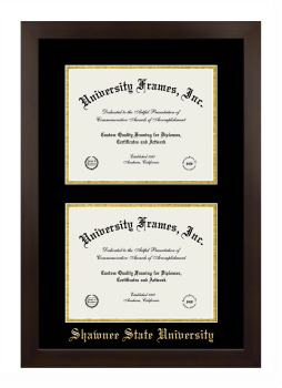 Shawnee State University Double Diploma Frame in Manhattan Espresso with Black & Gold Mats for DOCUMENT: 8 1/2"H X 11"W  , DOCUMENT: 8 1/2"H X 11"W  