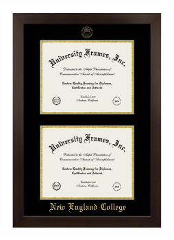 New England College Double Degree (Stacked) Frame in Manhattan Espresso with Black & Gold Mats for document: 8 1/2"h x 11"w  , document: 8 1/2"h x 11"w  
