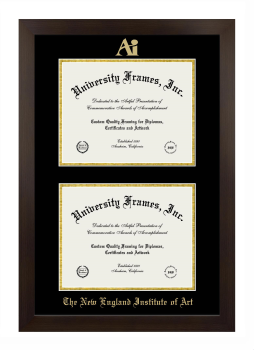 New England Institute of Art Double Degree (Stacked) Frame in Manhattan Espresso with Black & Gold Mats for document: 8 1/2"h x 11"w  , document: 8 1/2"h x 11"w  