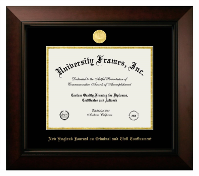 New England Journal on Criminal and Civil Confinement Diploma Frame in Legacy Black Cherry with Black & Gold Mats for DOCUMENT: 8 1/2"H X 11"W  
