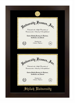 Shiloh University Double Degree (Stacked) Frame in Manhattan Espresso with Black & Gold Mats for document: 8 1/2"h x 11"w  , document: 8 1/2"h x 11"w  