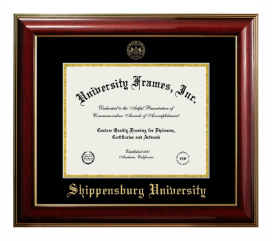 Shippensburg University Diploma Frame in Classic Mahogany with Gold Trim with Black & Gold Mats for DOCUMENT: 8 1/2"H X 11"W  