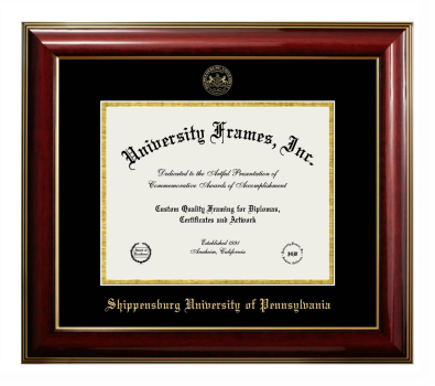 Shippensburg University of Pennsylvania Diploma Frame in Classic Mahogany with Gold Trim with Black & Gold Mats for document: 8 1/2"h x 11"w  