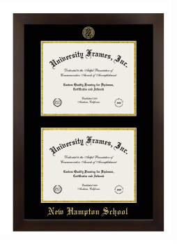 New Hampton School Double Degree (Stacked) Frame in Manhattan Espresso with Black & Gold Mats for document: 8 1/2"h x 11"w  , document: 8 1/2"h x 11"w  