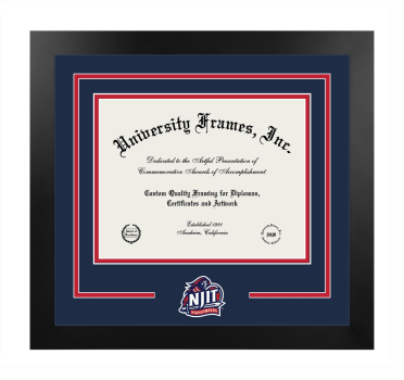 New Jersey Institute of Technology Logo Mat Frame in Manhattan Black with Navy Blue & Red Mats for DOCUMENT: 8 1/2"H X 11"W  