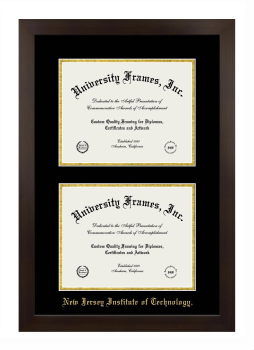 New Jersey Institute of Technology Double Degree (Stacked) Frame in Manhattan Espresso with Black & Gold Mats for document: 8 1/2"h x 11"w  , document: 8 1/2"h x 11"w  