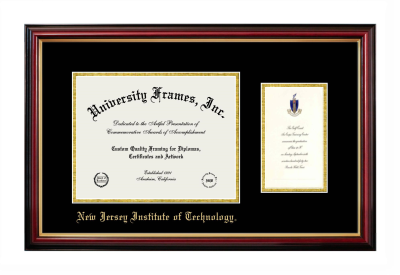 New Jersey Institute of Technology Diploma with Announcement Frame in Petite Mahogany with Gold Trim with Black & Gold Mats for document: 8 1/2"h x 11"w  , diploma: 7"h x 4"w  