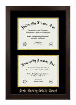 New Jersey State Court Double Degree (Stacked) Frame in Manhattan Espresso with Black & Gold Mats for document: 8 1/2"h x 11"w  , document: 8 1/2"h x 11"w  