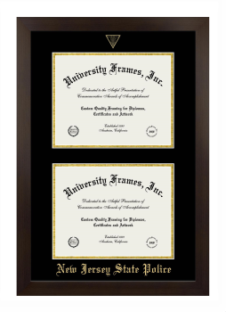 New Jersey State Police Double Degree (Stacked) Frame in Manhattan Espresso with Black & Gold Mats for document: 8 1/2"h x 11"w  , document: 8 1/2"h x 11"w  