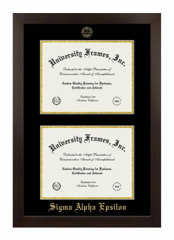 Sigma Alpha Epsilon Double Degree (Stacked) Frame in Manhattan Espresso with Black & Gold Mats for document: 8 1/2"h x 11"w  , document: 8 1/2"h x 11"w  