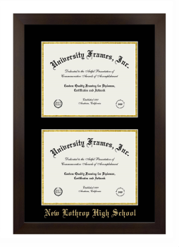 New Lothrop High School Double Degree (Stacked) Frame in Manhattan Espresso with Black & Gold Mats for document: 8 1/2"h x 11"w  , document: 8 1/2"h x 11"w  