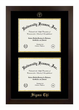 Sigma Chi Double Degree (Stacked) Frame in Manhattan Espresso with Black & Gold Mats for document: 8 1/2"h x 11"w  , document: 8 1/2"h x 11"w  