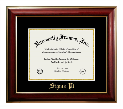 Sigma Pi Diploma Frame in Classic Mahogany with Gold Trim with Black & Gold Mats for DOCUMENT: 8 1/2"H X 11"W  
