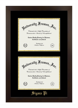 Sigma Pi Double Degree (Stacked) Frame in Manhattan Espresso with Black & Gold Mats for document: 8 1/2"h x 11"w  , document: 8 1/2"h x 11"w  